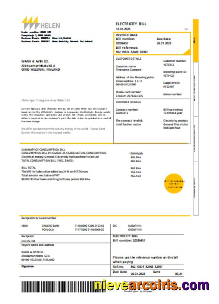 Helen Proof of address utility business bill